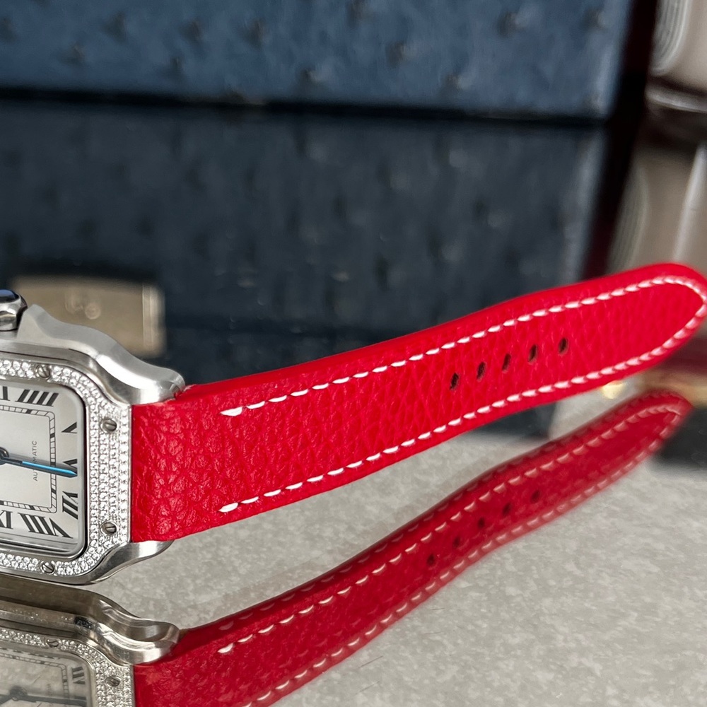 Custom Red Leather Strap for Cartier Medium quick release